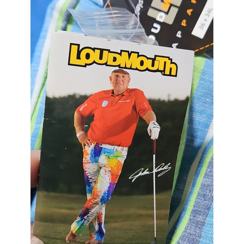 Loudmouth Golf Pants Nassau Lime Blue Striped John Daly Pants 36x34 Tall NEW